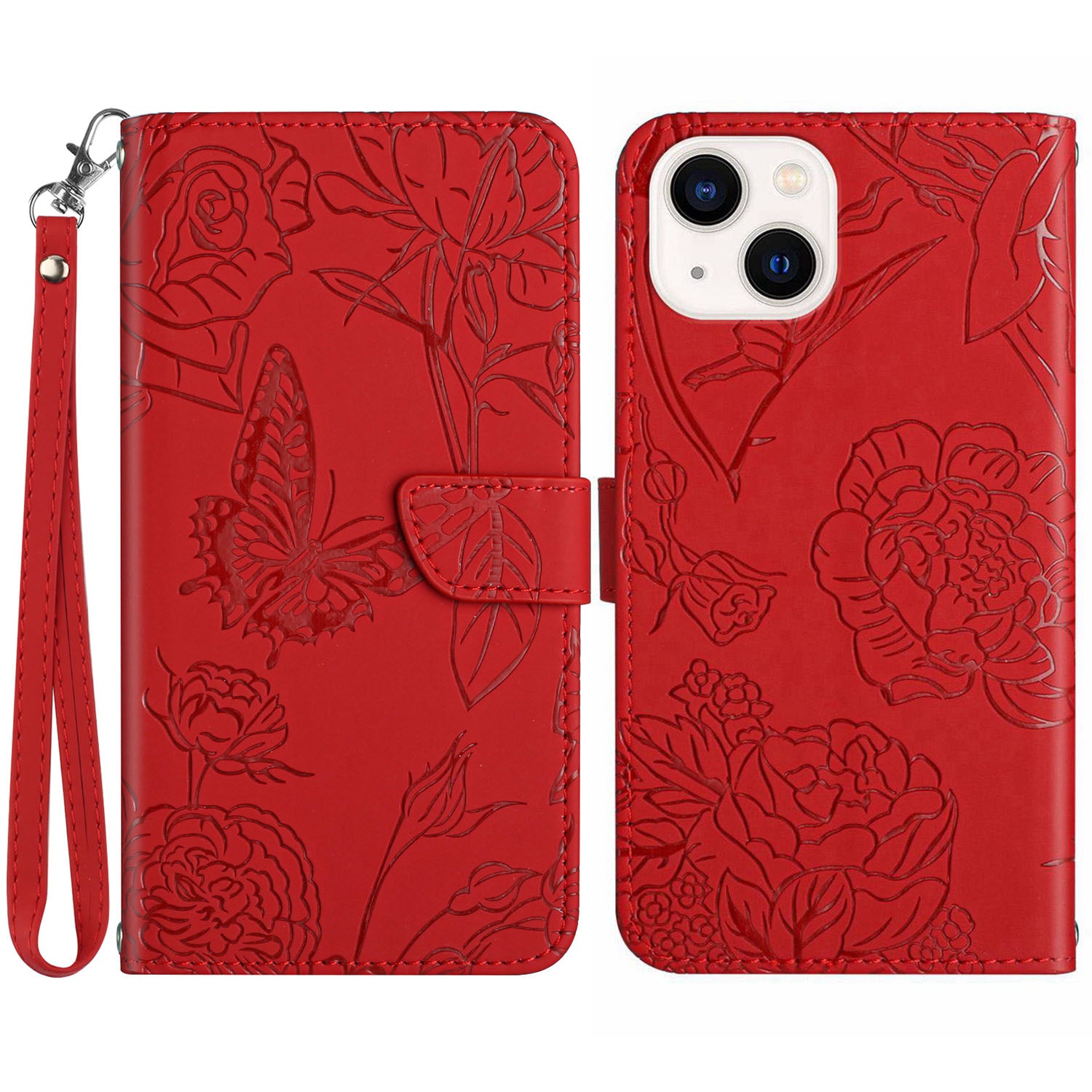 HT03 For iPhone 15 Plus Scratch Resistant Imprinted PU Leather Phone Stand Cover Wallet Case with Wrist Strap HT03 For iPhone 15 Plus Scratch Resistant Imprinted PU Leather Phone Stand Cover Wallet Case with Wrist Strap